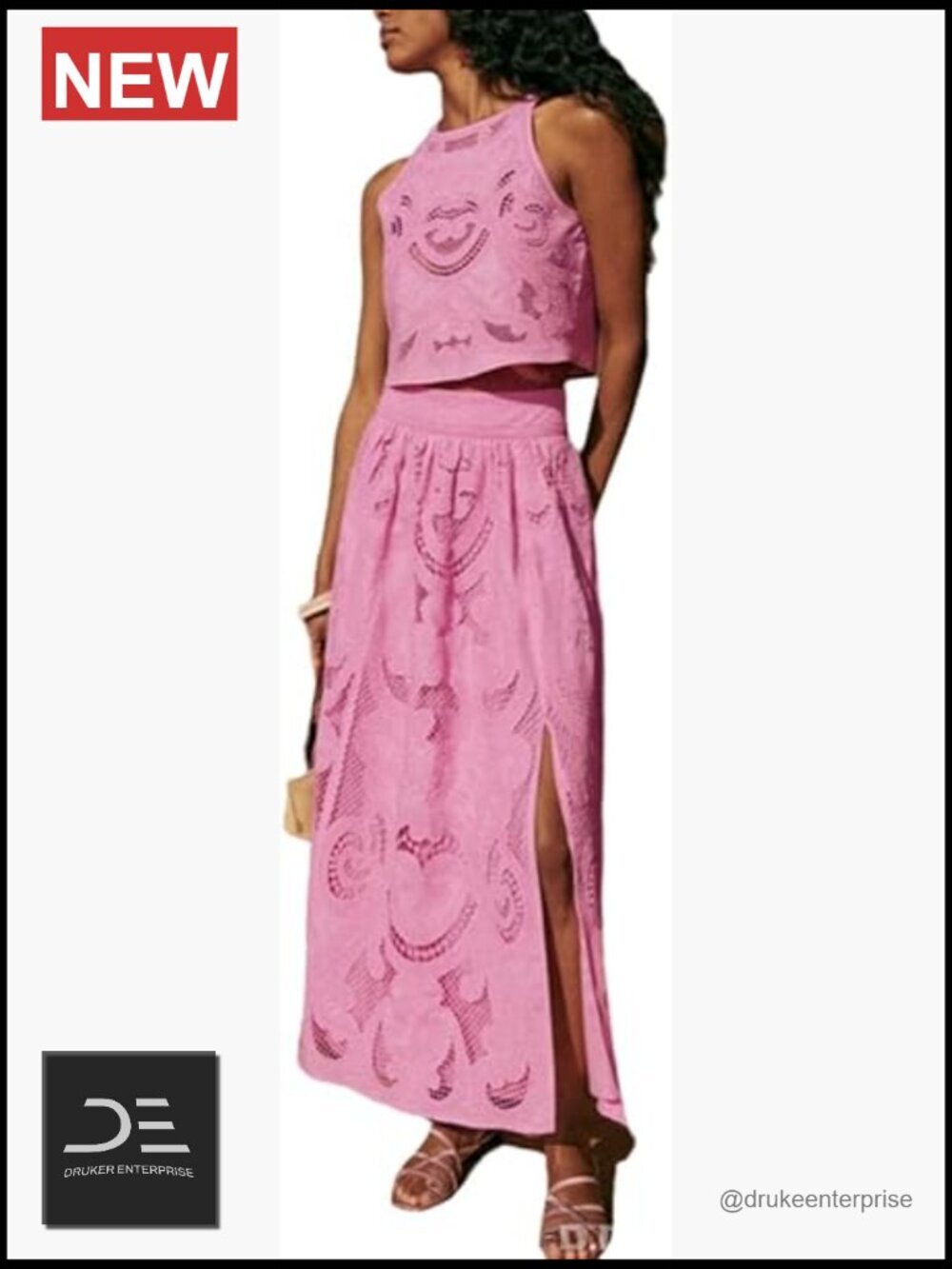 2 Piece Outfit Tank Top and Maxi Skirt Embroidered Suit Set